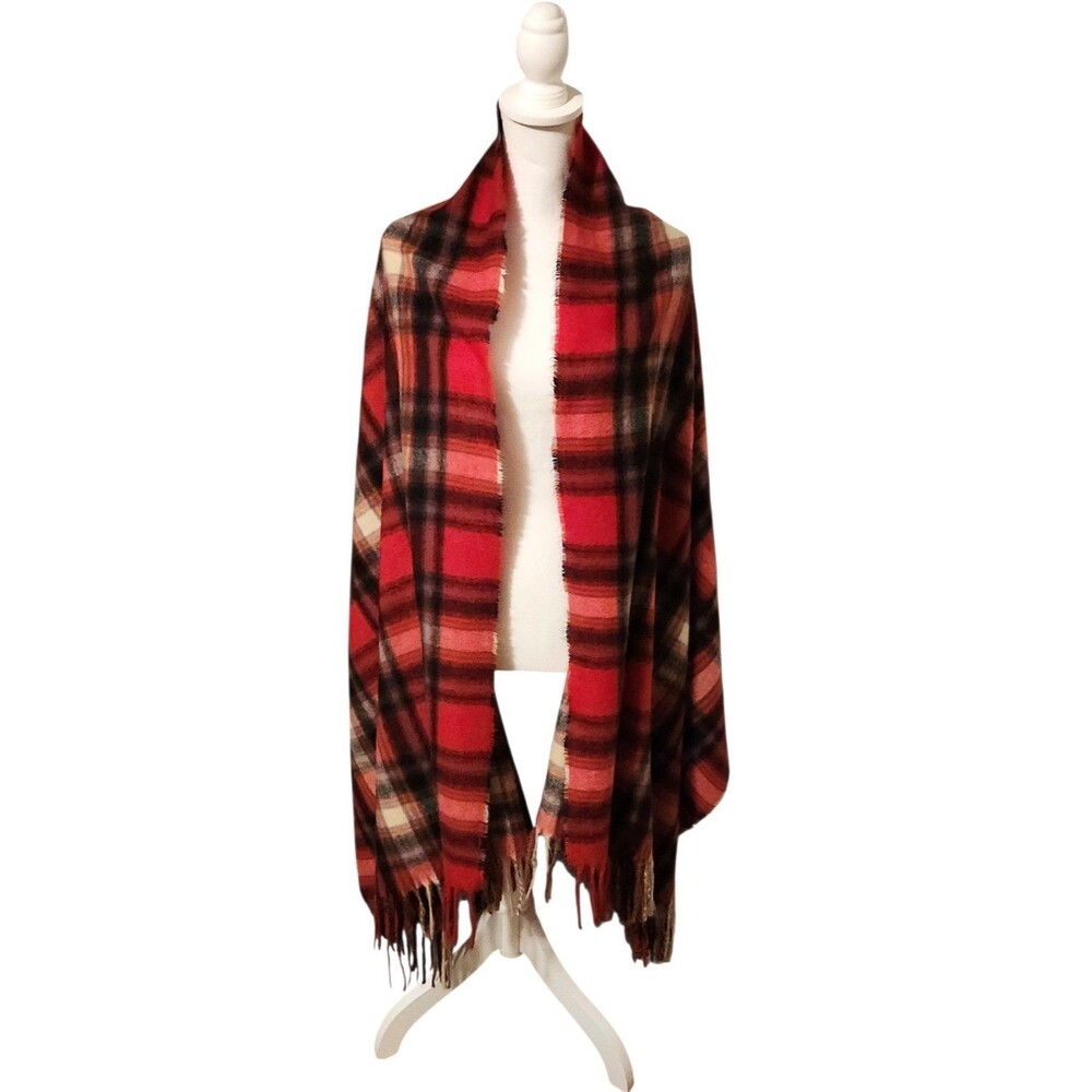 Torrid Wrap Scarf Very Soft Red Black Cream Plaid w/ Fringe 76" X 31"  Lodge